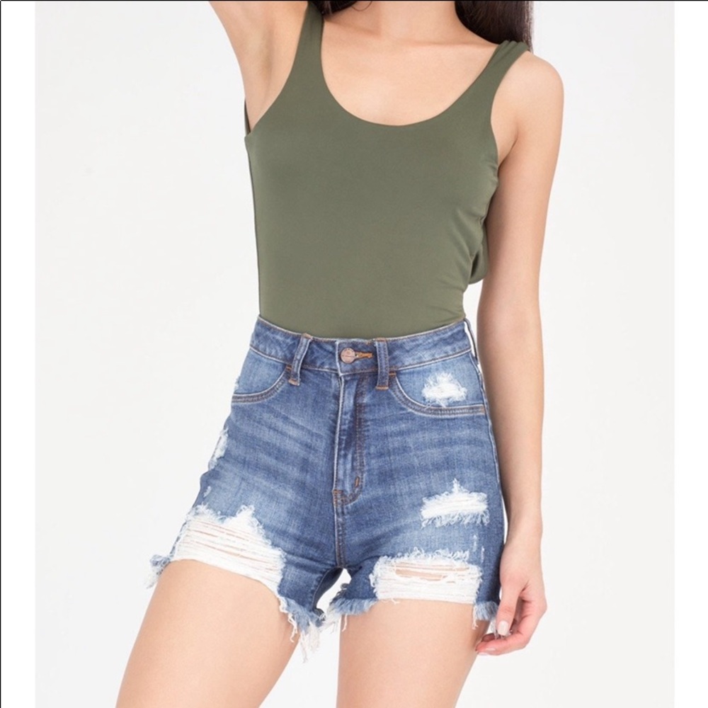 Distressed denim shorts